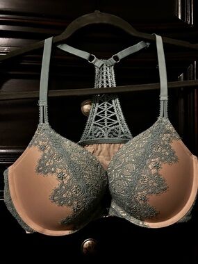 Victoria's Secret Two-Tone Lace Racerback Bra - Aqua & Nude